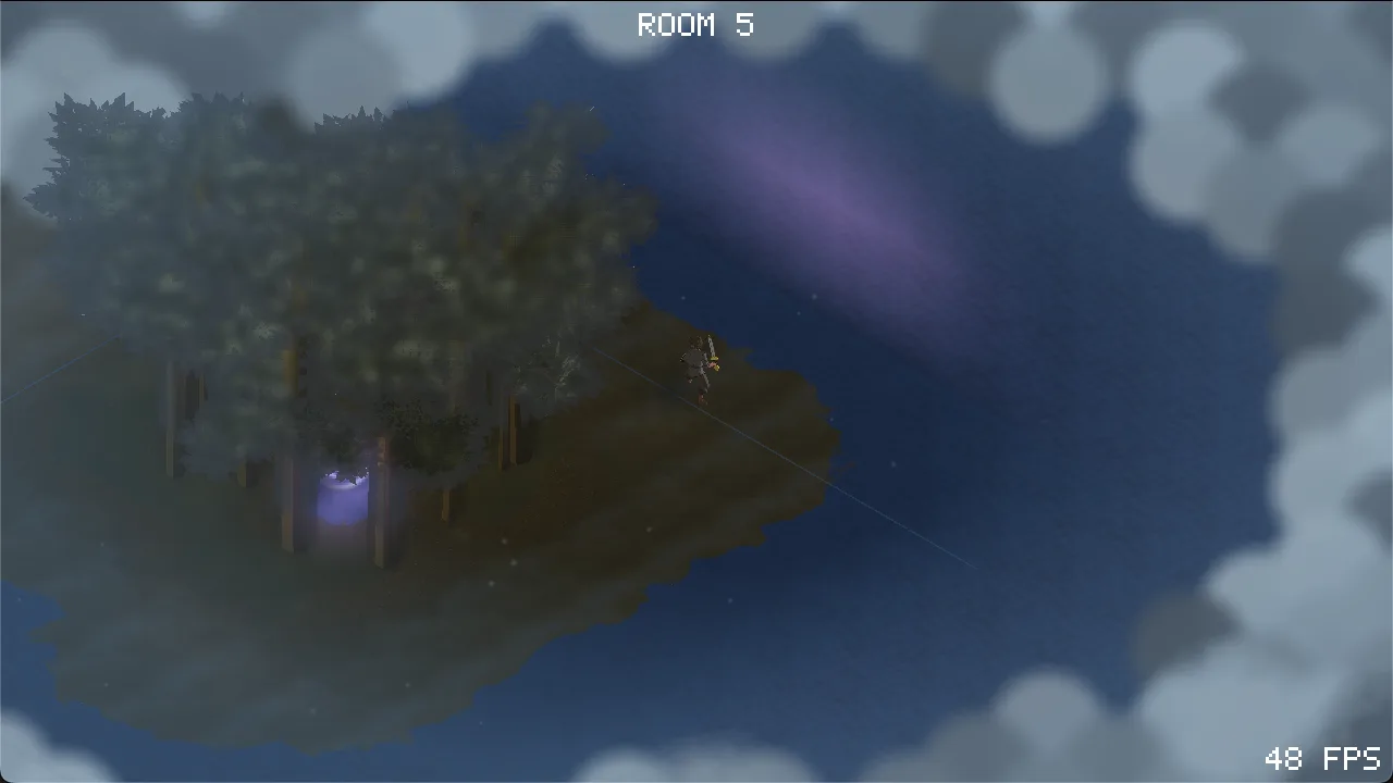 Arthur at night near a portal in a forest clearing, showing the day/night lighting
