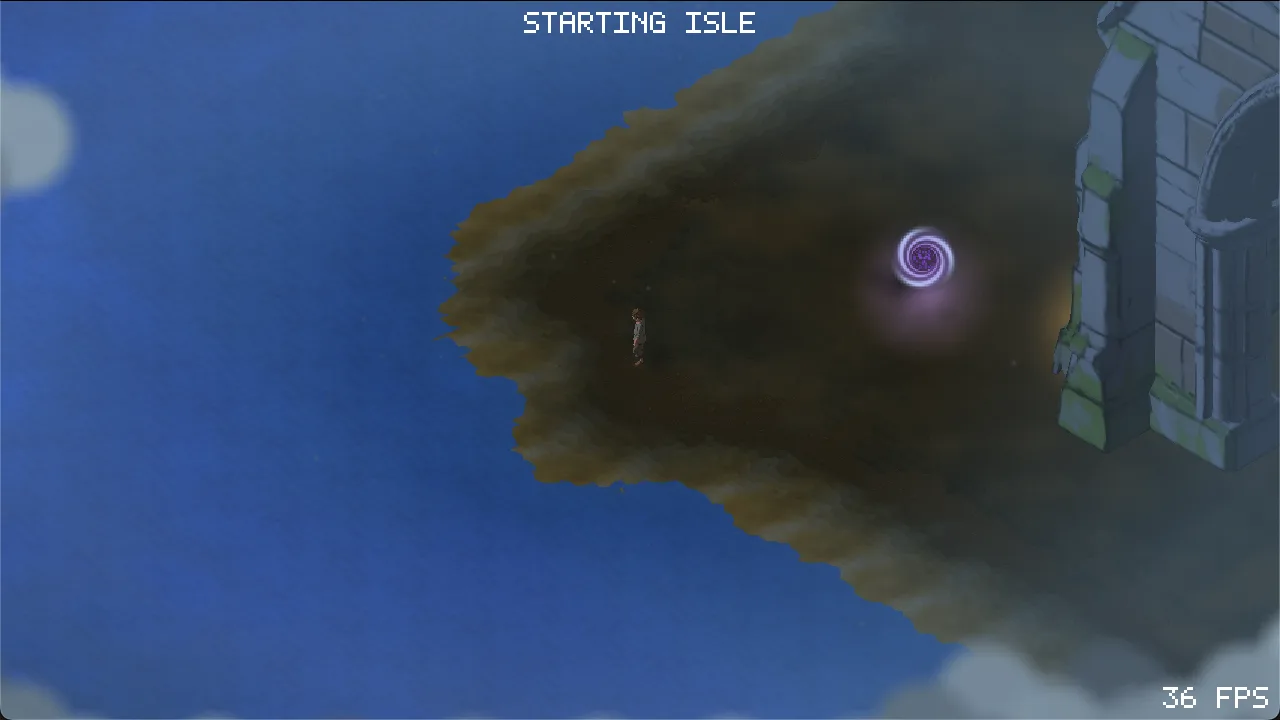 Arthur approaching a portal on the Starting Isle at night