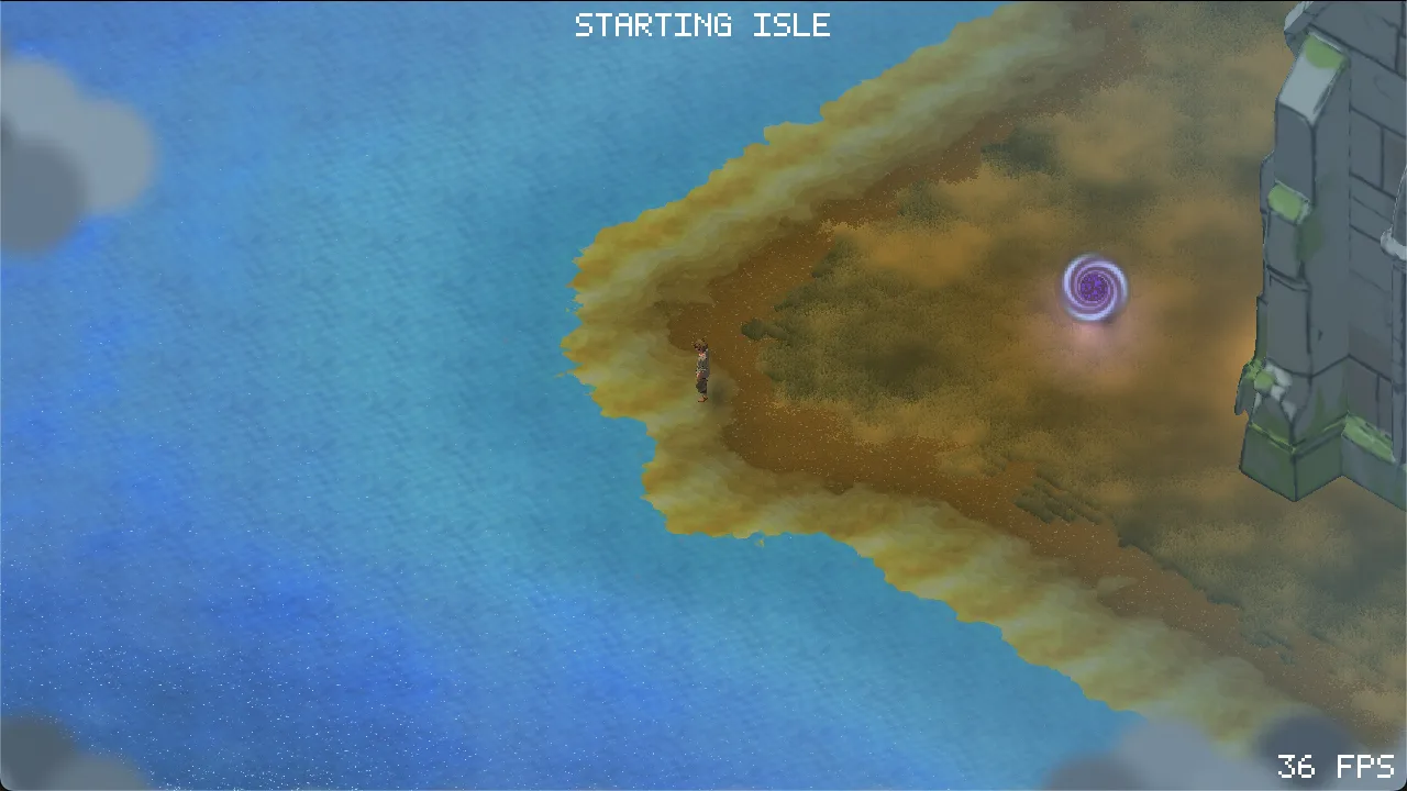 Open water surrounding the Starting Isle, showing the simulated height-field surface