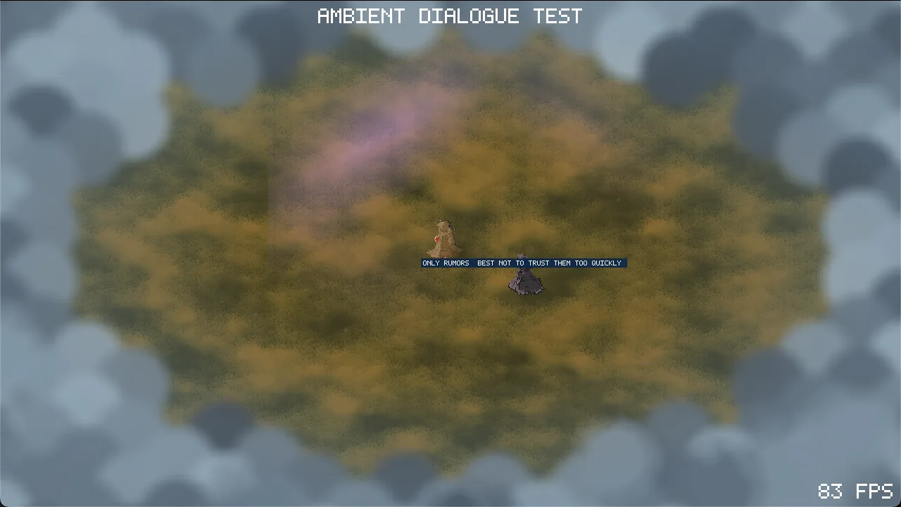 Two NPCs having an ambient conversation, with a floating dialogue line above them